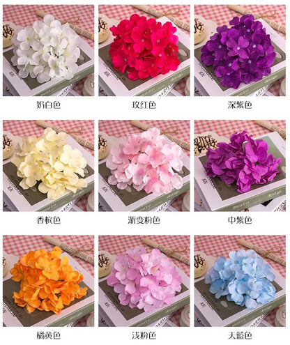 Decoración de Boda con Flores Artificiales de Hortensia de Seda - Ramos Vivos Blancos para Bodas y Eventos (13-15cm)