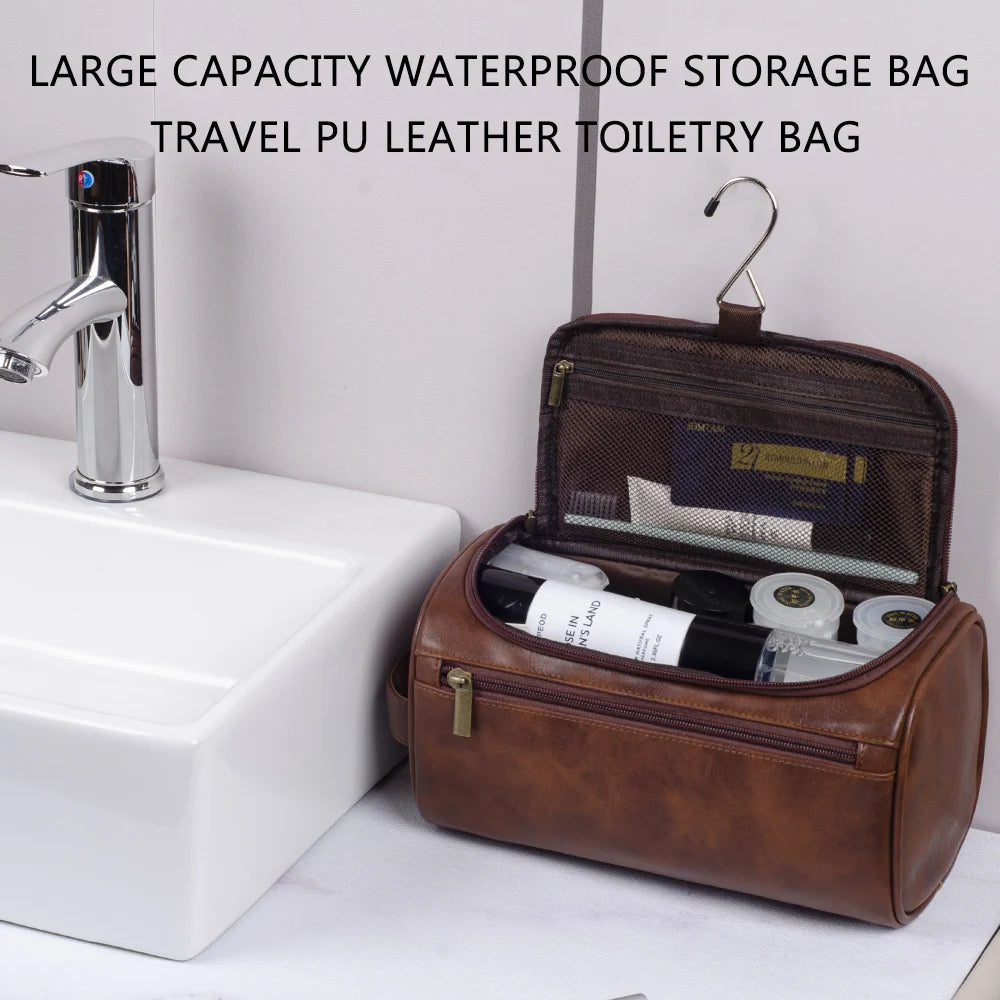 Neceser de Cuero para Hombres y Mujeres - Kit Dopp con Gancho para Viaje