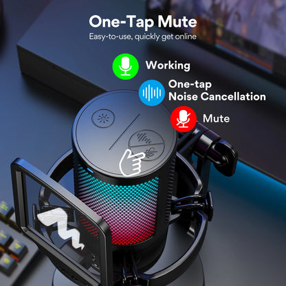 Maono DGM20 Micrófono Gaming USB | Micrófono Condensador RGB con Software de Reducción de Ruido, Control de Ganancia y Silencio de Un Clic