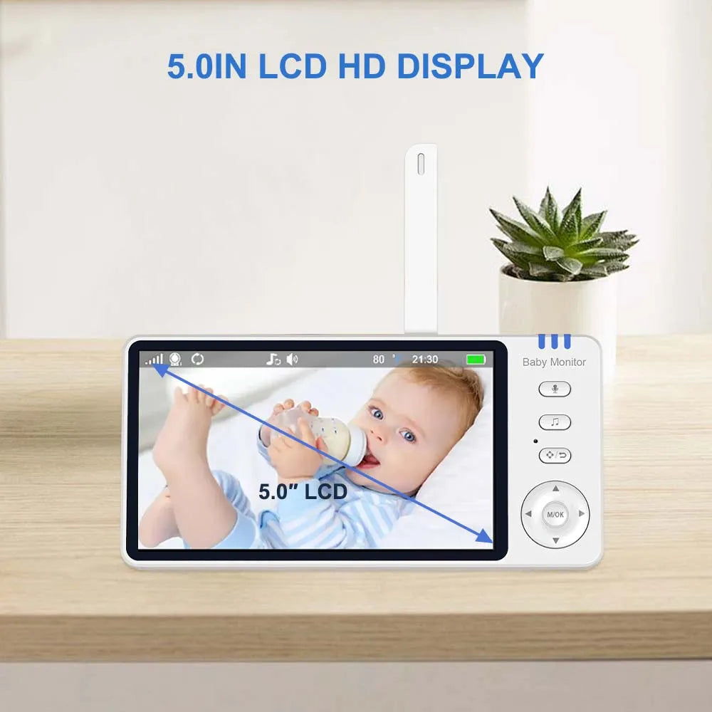 Monitor para Bebés 2 Pcs Cámara IP PTZ Inalámbrica Interior con Pantalla de 5 Pulgadas, Vigilancia de Video, Termómetro, Canciones de Cuna