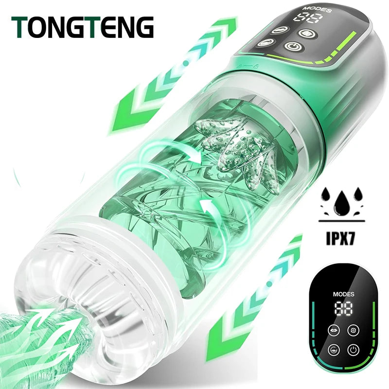 Copa Masturbadora Telescópica Automática para Hombres | Juguete Sexual Masculino con 7 Modos de Vibración, Succión, Rotación y Empuje