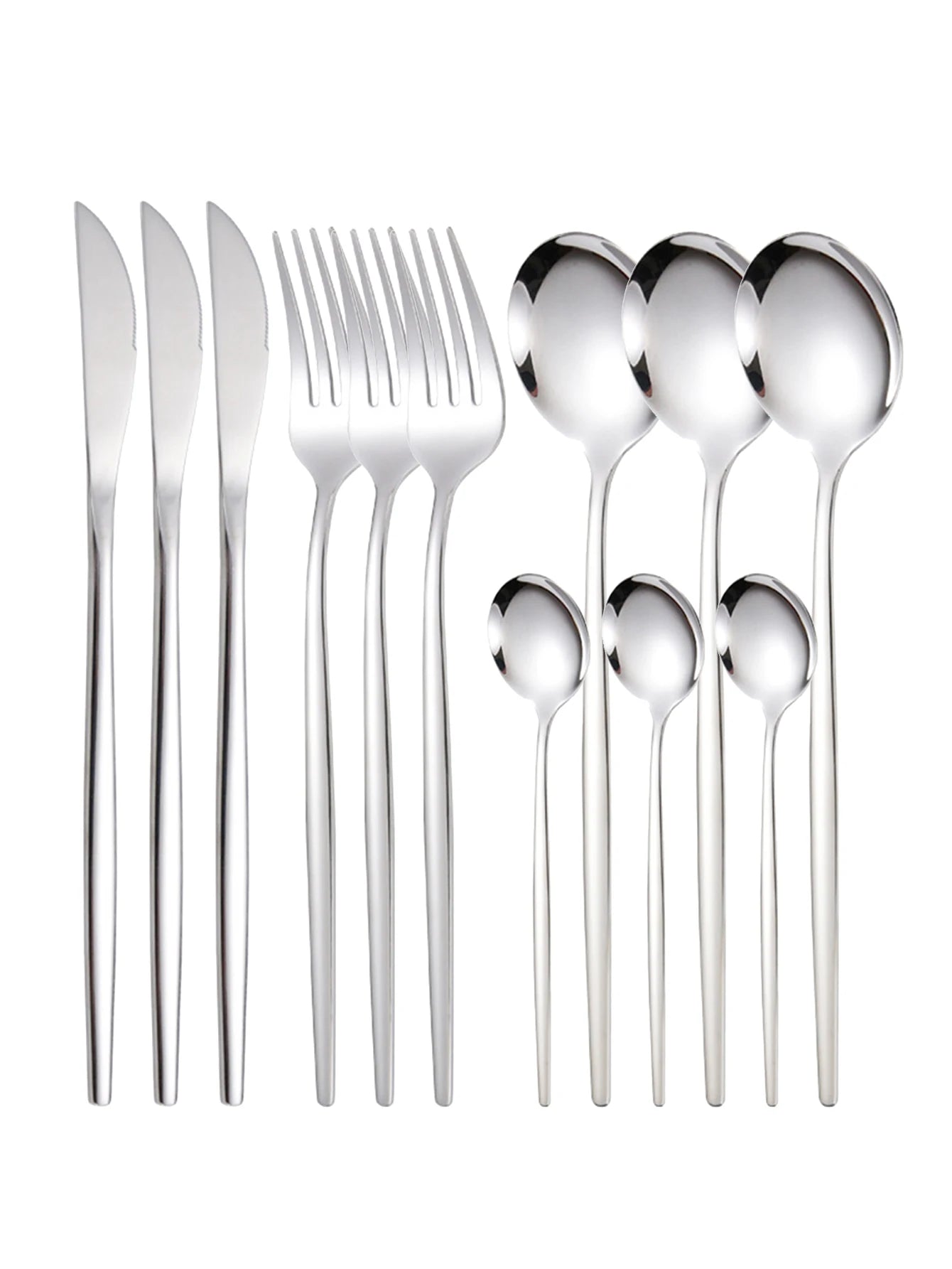 Set de Cubiertos Finos de Acero Inoxidable de 12 Piezas | Cuchillos de Bistec y Tenedores Portugal, Cucharas de Postre y Café