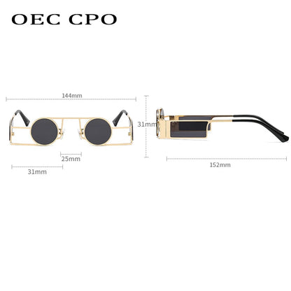 OEC CPO - Gafas de Sol Redondas Punk para Hombre y Mujer | Lentes de Sol Vintage de Metal | Estilo Steampunk Únicas con Protección UV400