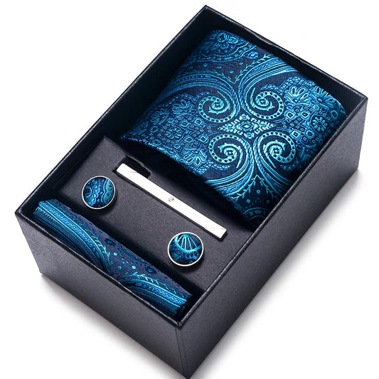 Corbata de Bolsillo para Hombre, Conjunto de Cuadrados y Gemelos, Color Azul Cachemira, Regalo de Boda, Nuevo Estilo, Venta al por Mayor, 2023