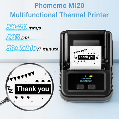 Impresora de Etiquetas Phomemo M120 Portátil | Mini Impresora Térmica Autoadhesiva Bluetooth para Stickers y Precios