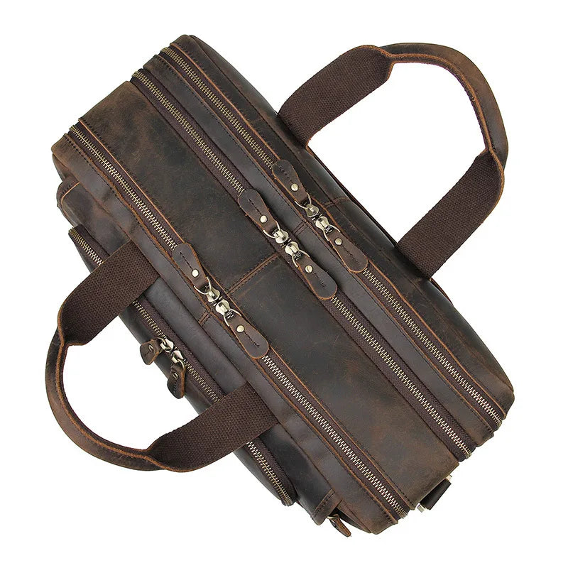 Mochila de Cuero Genuino para Laptop de 17.3 Pulgadas - Maletín de Negocios Retro para Hombre, Bolsa Grande de Viaje y Oficina