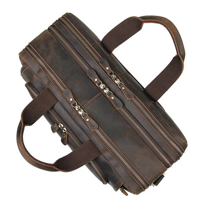 Mochila de Cuero Genuino para Laptop de 17.3 Pulgadas - Maletín de Negocios Retro para Hombre, Bolsa Grande de Viaje y Oficina