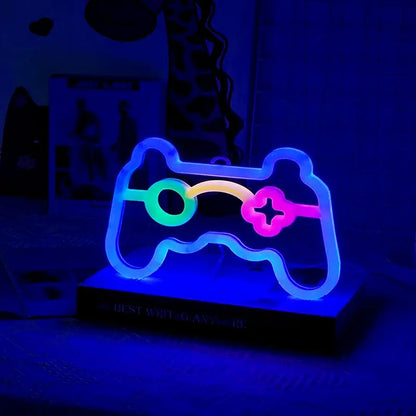 Letrero Neon de Game Pad con LED, Luz Nocturna USB/Batería, Iluminación Ambiental para Cumpleaños, Sala de Estar, Jardín, Sala de E-sports, Decoración