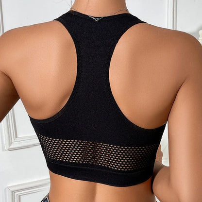 Top Corto de Red para Mujer, Tank Top Sexy con Hombros Descubiertos, Crop Top Deportivo de Malla, Chaleco Casual Chic y Ajustado