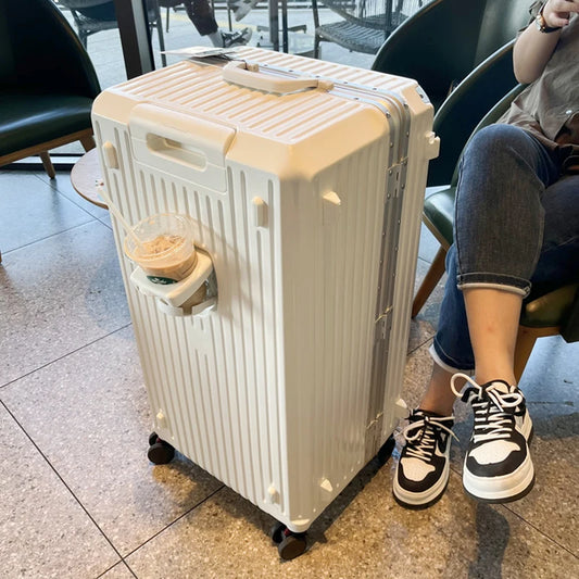 Maleta de Viaje de Gran Capacidad con Marco de Aluminio y Porta Vasos – Tallas 24/28/32 Pulgadas