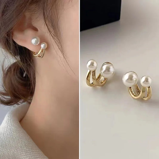 Aretes de Perlas con Diseño Irregular Coreano - Pendientes Geométricos de Metal Dorado para Mujeres, Joyería de Moda para Fiesta