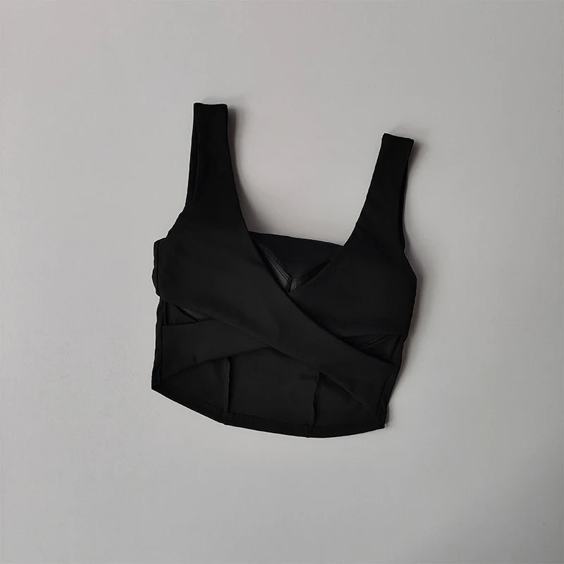 Sujetador deportivo de una pieza con espalda cruzada para mujer, camiseta sin mangas a prueba de golpes, sujetador de Fitness para correr, sujetador de Yoga transpirable de secado rápido