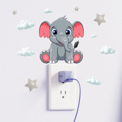 Pegatinas Luminosas de Pared con Forma de Nube y Pequeño Elefante para Decoración de Habitación de Bebés y Niños, Decoración del Hogar, Calcomanía Combinada que Brilla en la Oscuridad