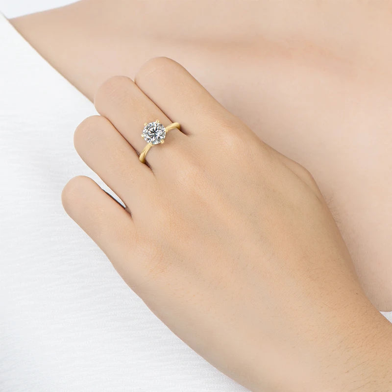 Anziw-anillo solitario de moissanita de 0,5-3,0 CT para mujer, plata 925, banda de compromiso de boda chapada en oro de 14 quilates, joyería con certificado