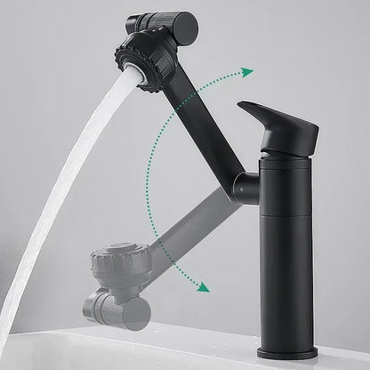 Grifo Giratorio de 1080° para Lavabo de Baño | Mezclador Montado en Cubierta a Prueba de Salpicaduras con Cabezal de Ducha y Aireador