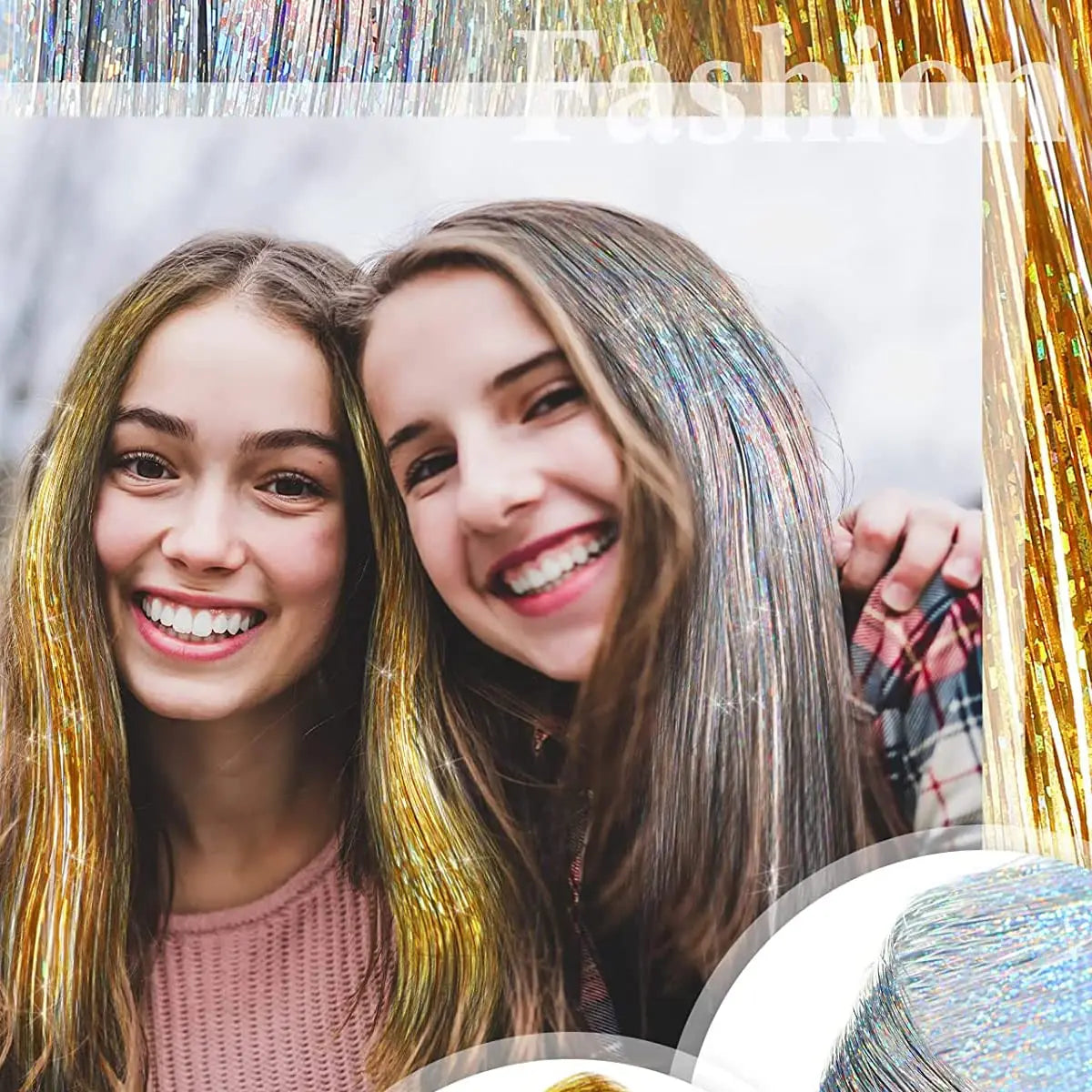 Kit de Tinsel Brillante para el Cabello - 16 Colores de Extensiones de Hilo Brillante, Accesorios Hippie para Mujeres