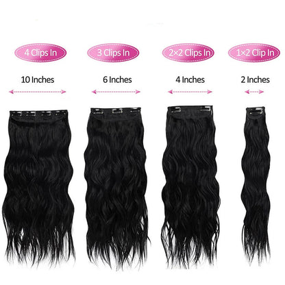 Extensiones de Cabello Sintético Largo con Clip, Ondulado Ombre Rubio y Marrón, Postizos Gruesos, 6 Piezas por Juego