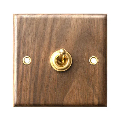 Interruptor de Palanca Retro de Madera de Nogal y Latón – Panel de 2 Vías, Personalidad Vintage para el Hogar