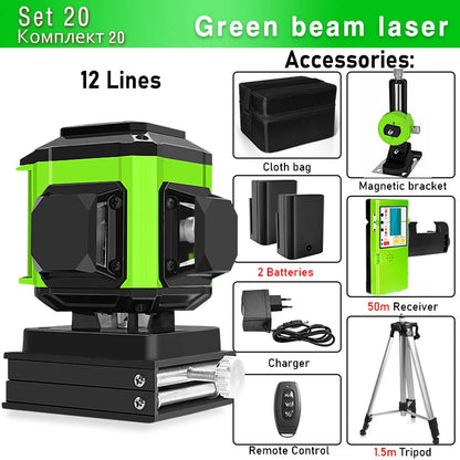 Clubiona Nivel Láser 16/12 Líneas Verde Autonivelante 360° Horizontal y Vertical, Rayo Verde Súper Potente, Herramienta de Nivelación con Modo de Pulso