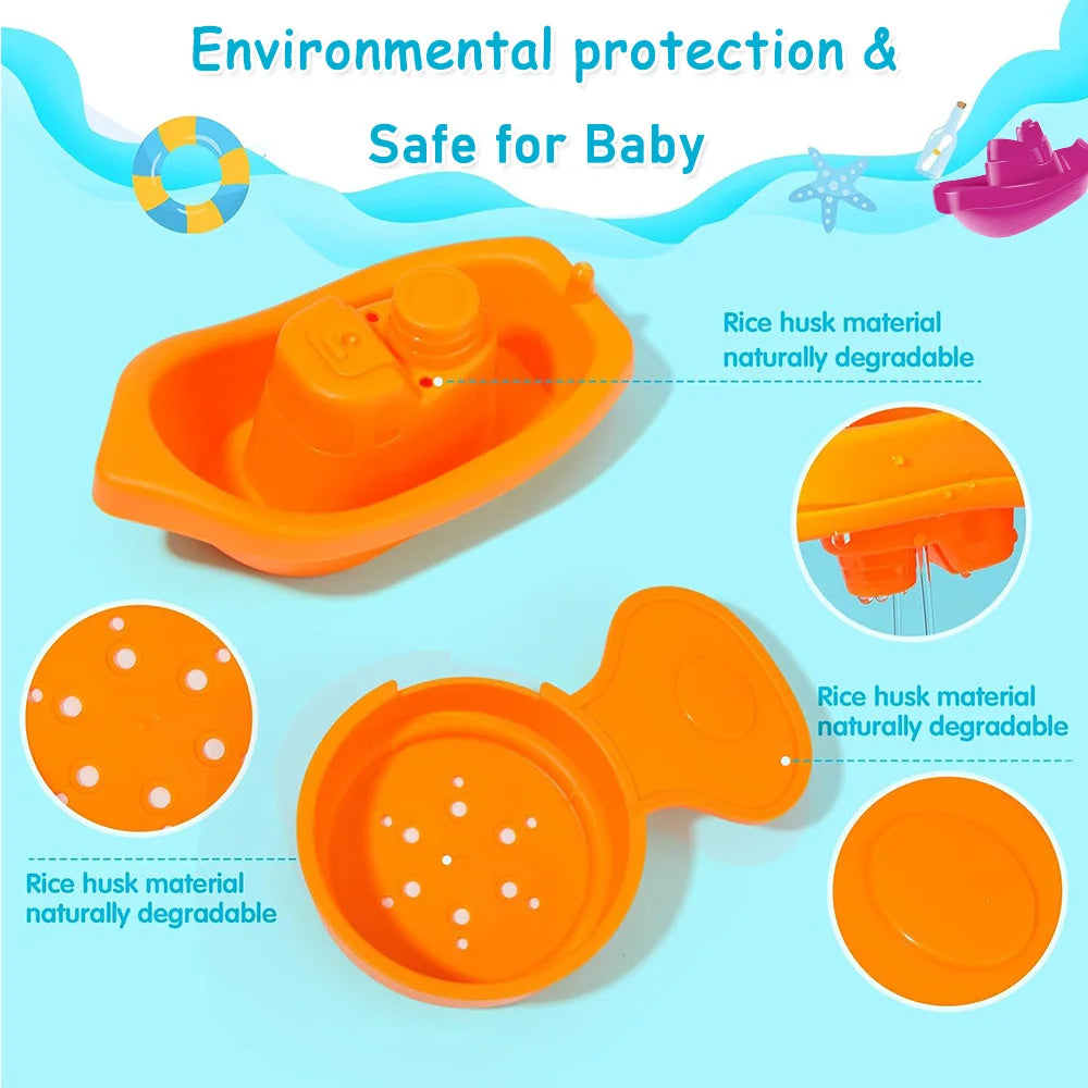 Juguetes de Baño para Bebés - Barquito Apilable con Cucharas, Juguete Educativo de Colores Arcoíris, Regalo de Inteligencia Temprana para Niños