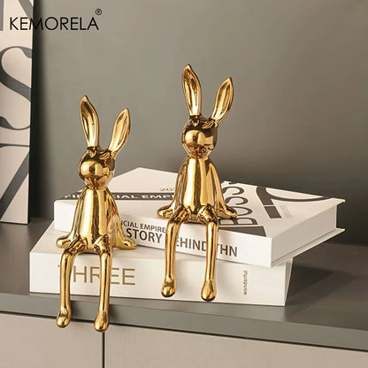Figura de Conejo de Cerámica con Orejas Largas - Decoración de Lujo para Hogar en Estilo Clásico y Posmoderno