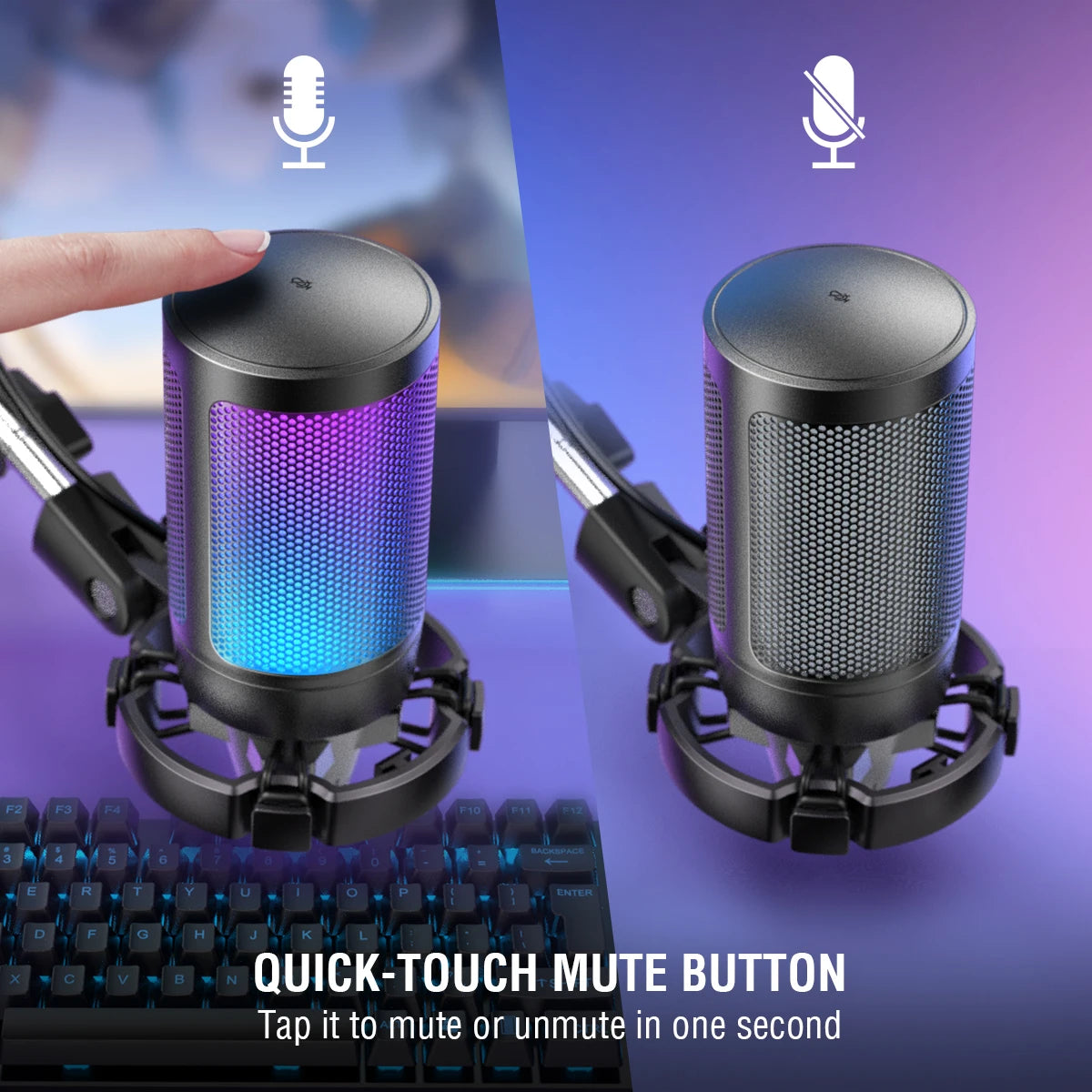 Kit de Micrófono USB para Gaming FIFINE A6T - Micrófono Cardioide Condensador con RGB, Botón de Silencio y Soporte de Brazo para PC y PS4/5