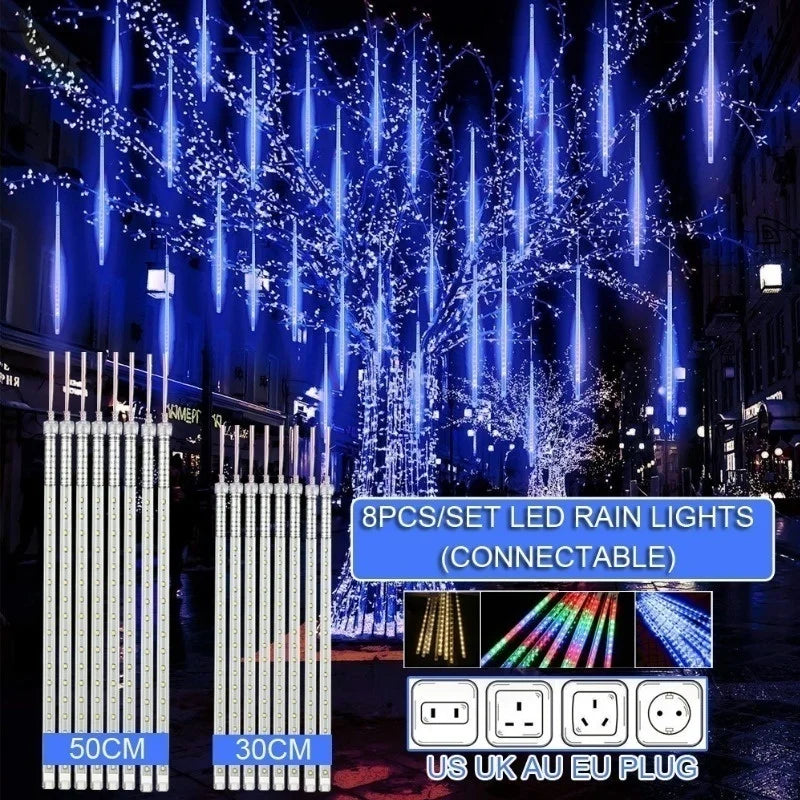 Luces de Cuerda LED de Lluvia de Meteoros 50cm con Enchufe EU, 8 Tubos Impermeables para Decoración de Navidad y Exterior