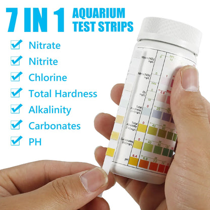 Kit de Tiras de Prueba para Acuario: 100 Piezas de Tiras de Prueba de Agua 7 en 1 para Tanques de Peces - Medidor de Calidad de Agua para Acuarios de Agua Dulce y Salada