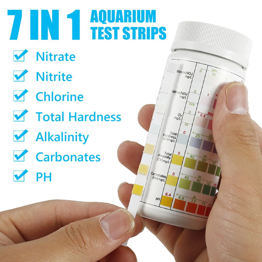 Kit de Tiras de Prueba para Acuario: 100 Piezas de Tiras de Prueba de Agua 7 en 1 para Tanques de Peces - Medidor de Calidad de Agua para Acuarios de Agua Dulce y Salada