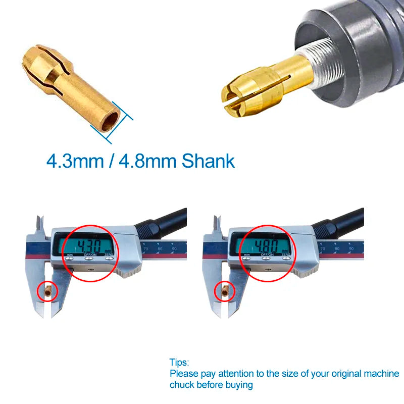 Juego de 10 Porta Brocas XCAN para Mini Taladro de 0.5-3.2mm con Vástago de 4.3/4.8mm - Adaptadores de Latón para Herramientas Rotativas Dremel
