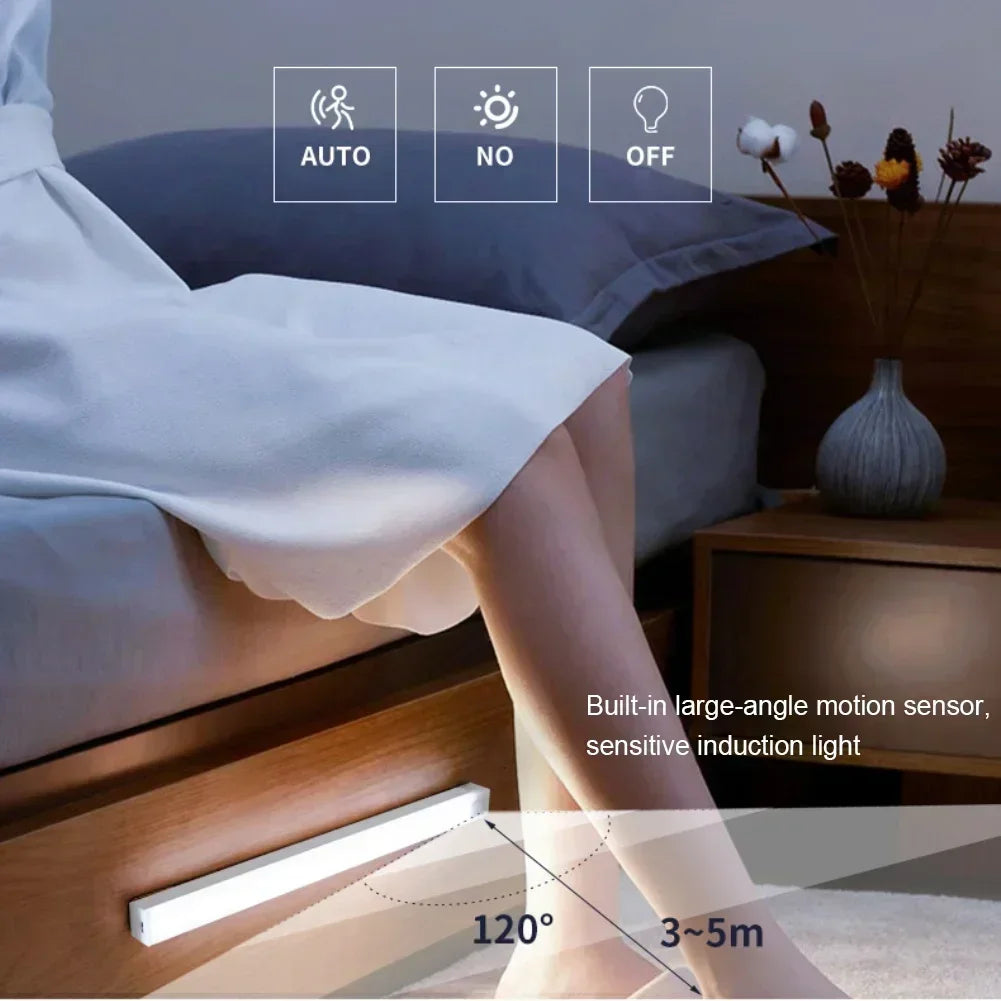 Lámpara LED de Barra Recargable por USB con Sensor de Movimiento, Luz Nocturna Portátil para Cocina, Armario y Pasillo