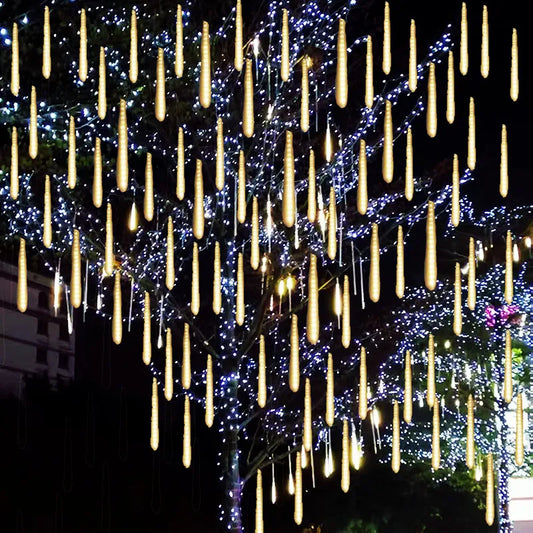 Luces de Cuerda LED de Lluvia de Meteoros 50cm con Enchufe EU, 8 Tubos Impermeables para Decoración de Navidad y Exterior