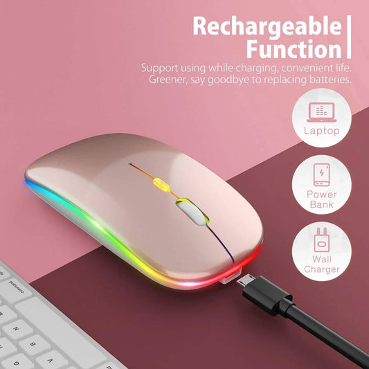 Ratón Inalámbrico Recargable para Hogar, Oficina y Juegos con Retroiluminación Colorida