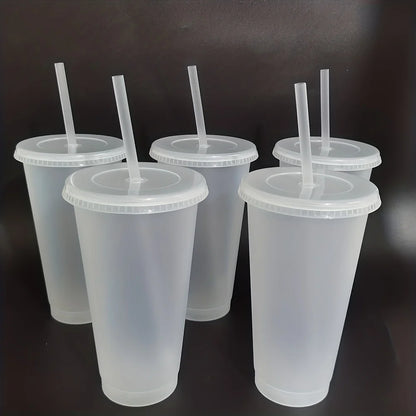 Vasos de Plástico Reutilizables con Tapa y Pajita para Fiesta, Botella Grande de Agua Fría, 5 Piezas, 24.01 oz, para Café Helado y Verano