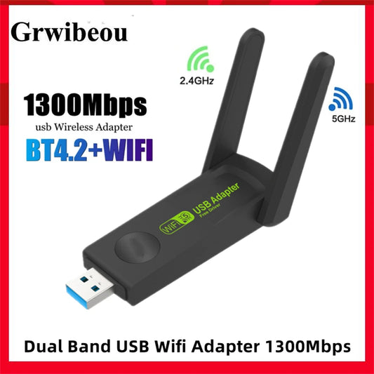 Adaptador WiFi USB 3.0 de 1300Mbps | Doble Banda 2.4G/5Ghz | Antena Inalámbrica Ethernet para PC y Laptop | Tarjeta de Red USB Receptor