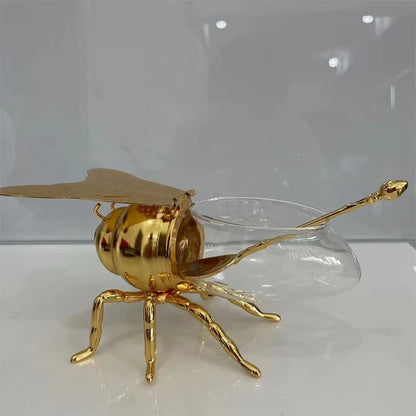 Tarro de Almacenamiento de Miel de Abeja de Lujo – Ornamento Decorativo de Vidrio Transparente con Cuchara para Condimentos y Especias de Cocina
