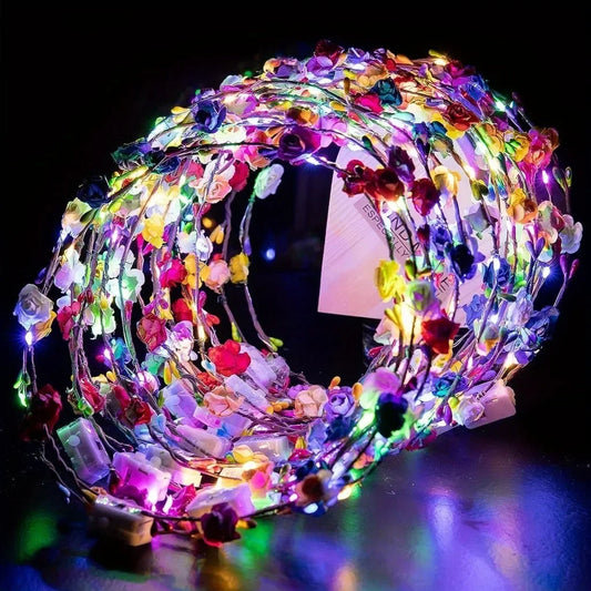 10 Piezas de Coronas de Flores LED, Diademas Luminosas, Tocado Floral para Mujeres y Niñas, Accesorios para el Cabello