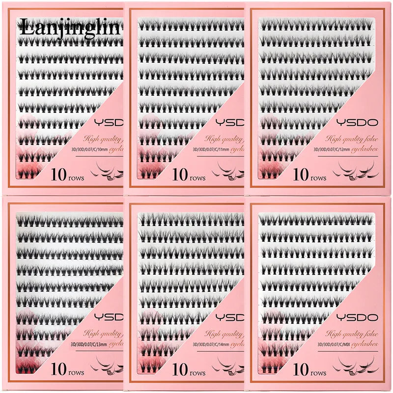 Extensiones de Pestañas Individuales, 10 Filas con 200 Racimos por Caja: Pestañas Falsas para Maquillaje Profesional y Extensión de Pestañas