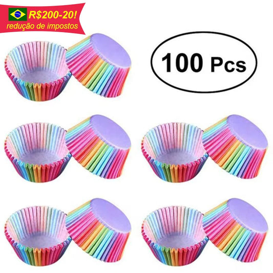 Set de 100 Moldes de Papel para Cupcakes Arcoíris, Forros para Muffins, Decoración para Bodas y Fiestas