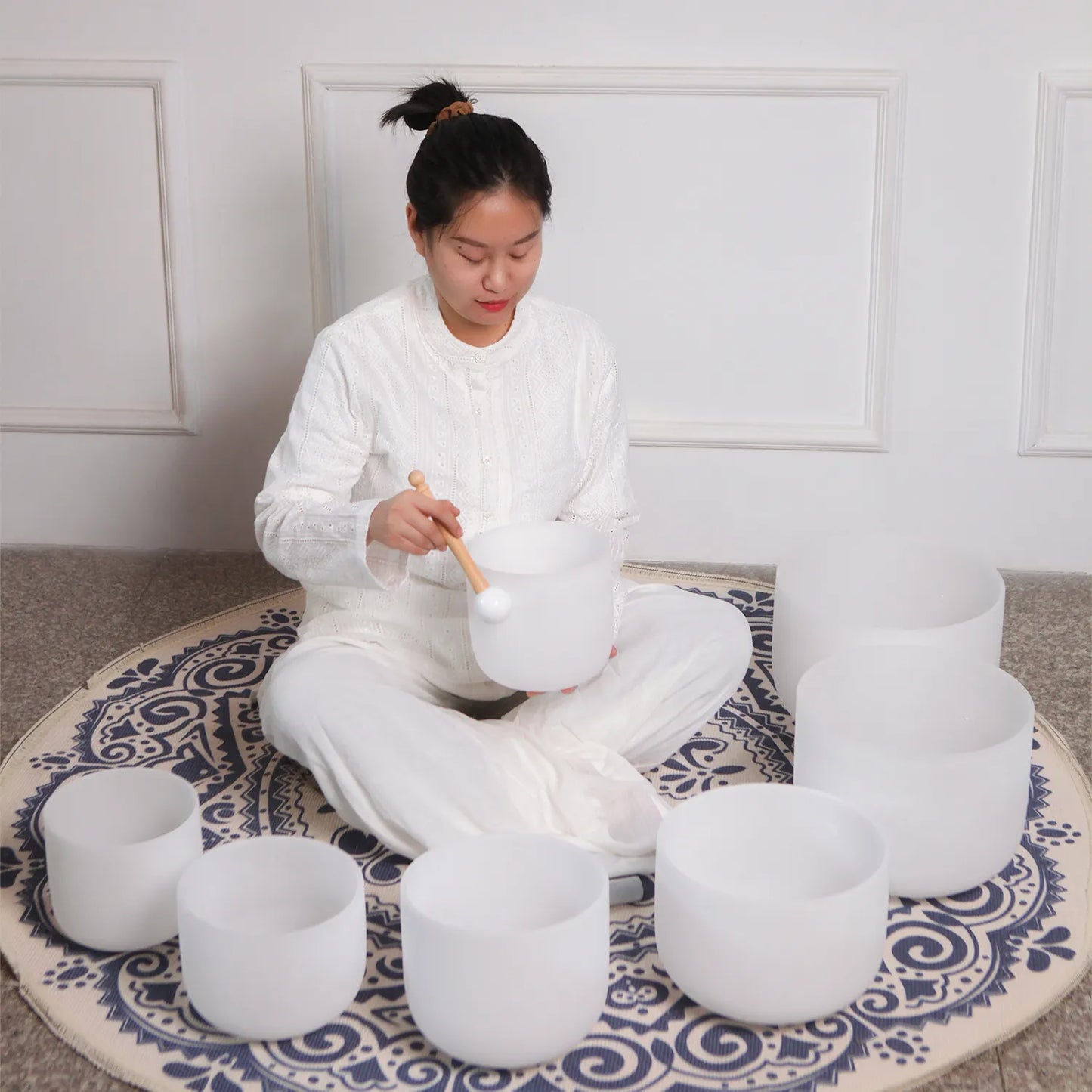 Set de 7 Cuencos de Cristal Hye-eun de 7"-12" para Chakras con Estuches de Transporte - Ideal para Yoga, Meditación, Sanación del Sonido y Relajación Profunda