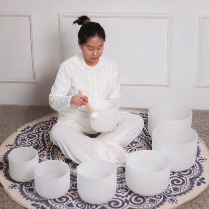 Set de 7 Cuencos de Cristal Hye-eun de 7"-12" para Chakras con Estuches de Transporte - Ideal para Yoga, Meditación, Sanación del Sonido y Relajación Profunda