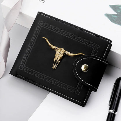 Cartera de Cuero Oxhead para Hombre, Clip de Cuero Mate con Cierre de Cremallera y Botón, Tarjetero y Monedero, Ideal como Regalo