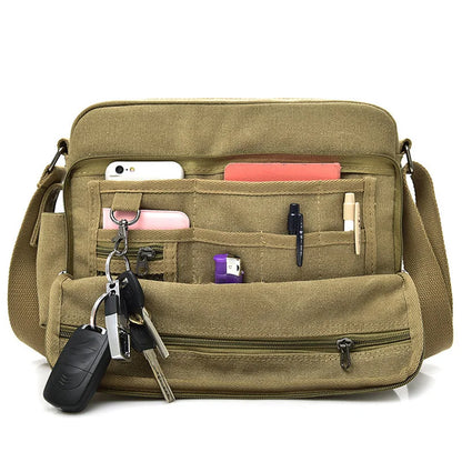 Bolsa de Lona Vintage para Hombre, Bolso Mensajero Multifuncional de Viaje, Bandolera Casual, Estilo Urbano y Ligero