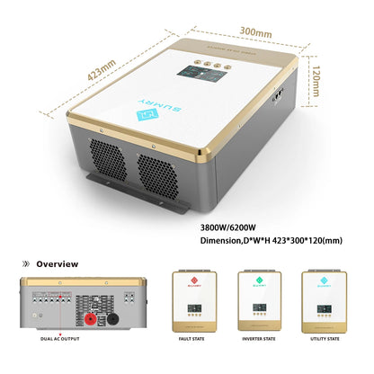 Inversor Solar Off-Grid SUMRY 24V/48V DC a 220V AC Onda Senoidal Pura con Cargador Solar MPPT 80A