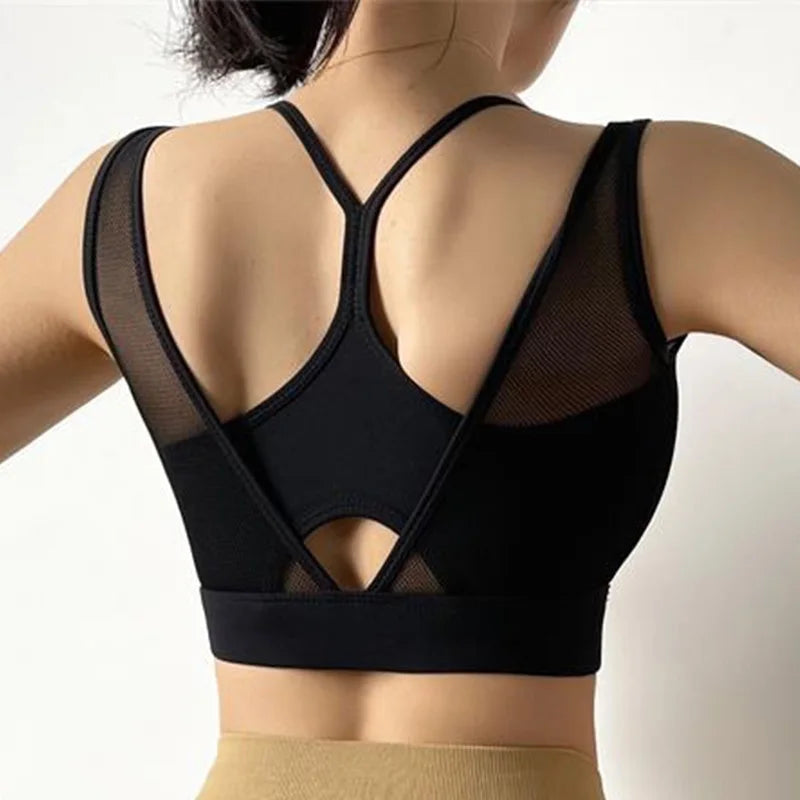 Cloud Hide Sujetador Deportivo Sexy de Malla - Top Deportivo Fitness, Crop Yoga, Top Atlético Shockproof para Mujeres