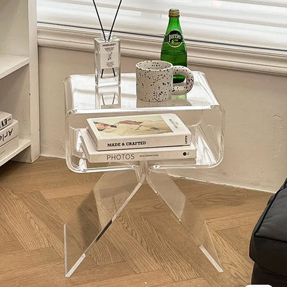 Mesita de Noche Moderna de Acrílico Transparente - Gabinete Lateral para Sala de Estar y Almacenamiento