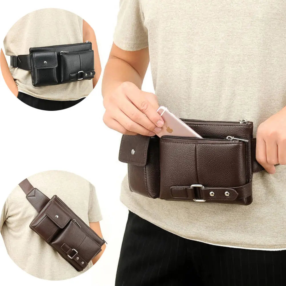 Bolso de Cintura Multifuncional para Hombre y Mujer - Fanny Pack de Cuero PU, Correa Ajustable, Bolsa de Hombro Casual para Actividades al Aire Libre