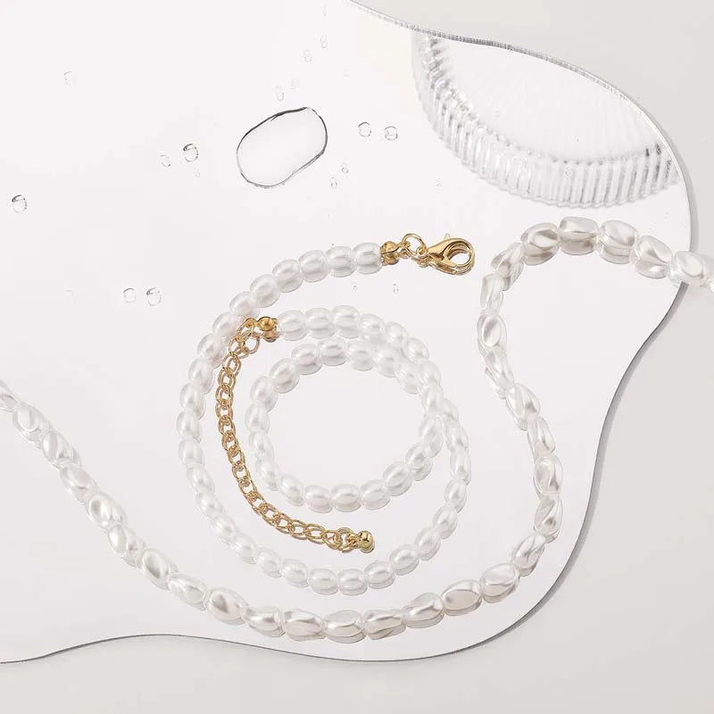 Collar Choker Vintage de Perlas Imitación Blancas para Mujeres - Elegante Cadena Corto Doble Capa de Joyería de Boda