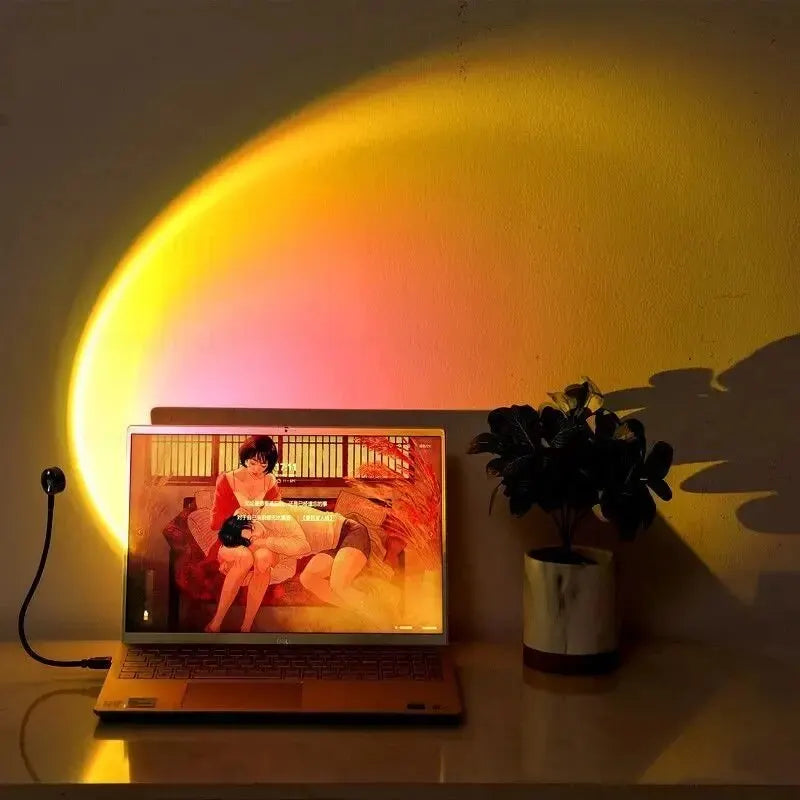 Lámpara LED de Atardecer USB con Efecto Arcoíris, Luz Nocturna para Fotografía Móvil, Iluminación Ambiental para Decoración de Dormitorio