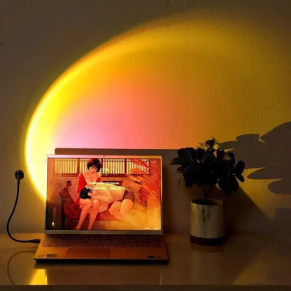 Lámpara LED de Atardecer USB con Efecto Arcoíris, Luz Nocturna para Fotografía Móvil, Iluminación Ambiental para Decoración de Dormitorio